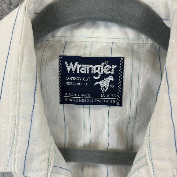 Vtg 90s Wrangler Shirt Mens 16 Pearl Snap Western Rancher Cowboy Cut X Long Tail - Picture 4 of 10